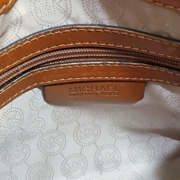 Michael Kors Hamilton bag Satchel Brown Logo Canvas Gold Chain Lock Shoulder - Picture 11 of 12